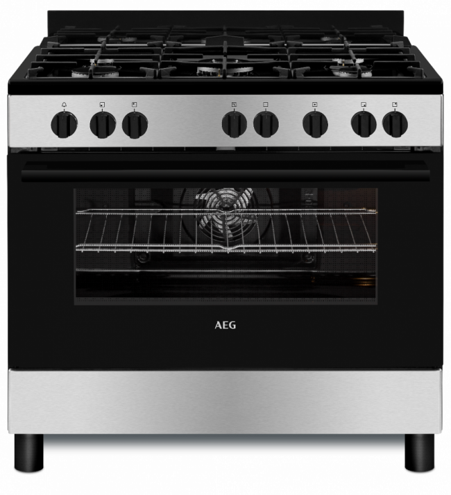 AEG Series 5 CKB901A4BM 900MM Stainless Steel 5 Burner Gas/Electric Free-Standing Oven + + Free PQ91-P50MB 25V Vacuum Cleaner