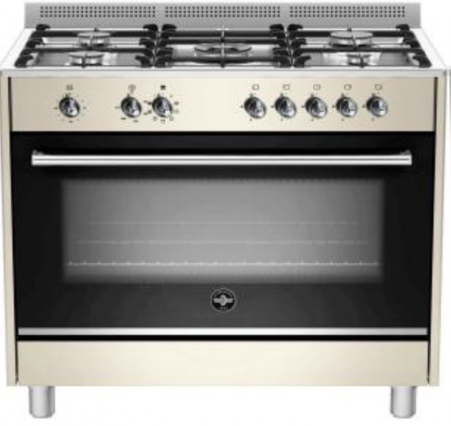 Bertazzoni La Germania RUS95C61LDCR 'Rustica' Cream 90cm 142L Stainless Steel Gas Hob & Electrical Oven