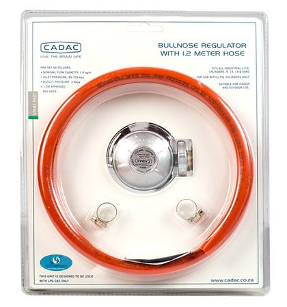 Cadac SA5S-120BP Bullnose Regulator +1.2m Hose & 2 Clamps